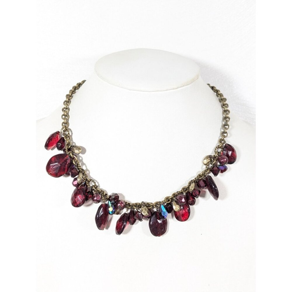 Coldwater Creek Red Faceted Bead Charm Cluster Statement Neclace‎ 19"